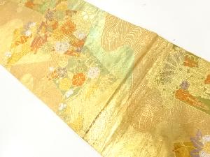 リサイクル　色紙に松・草花模様織出し袋帯